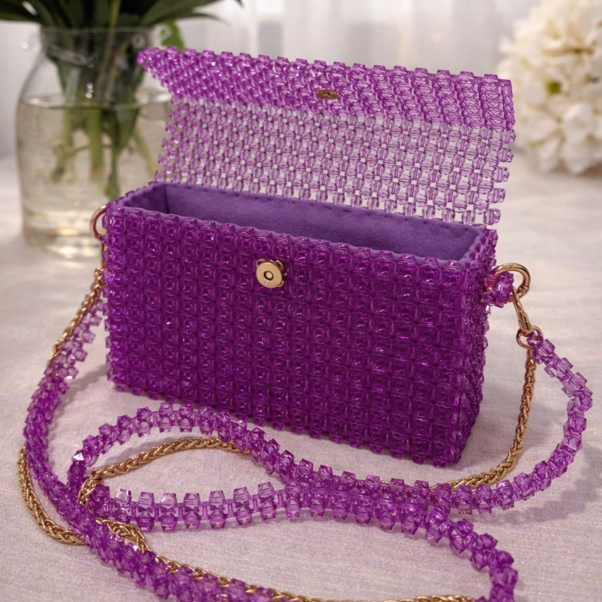 Purple Pearl Beaded Bag – Handmade Aesthetic Purse