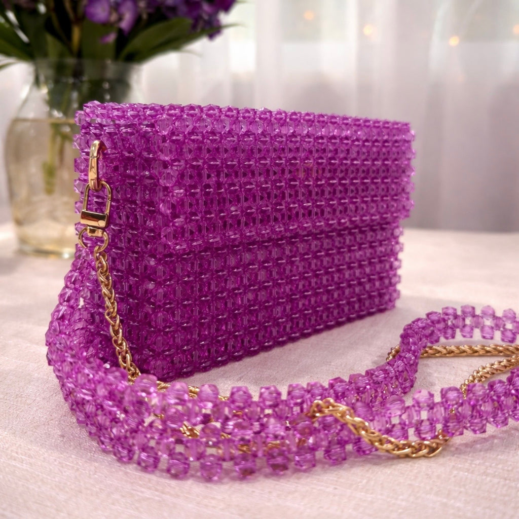 Purple Pearl Beaded Bag – Handmade Aesthetic Purse