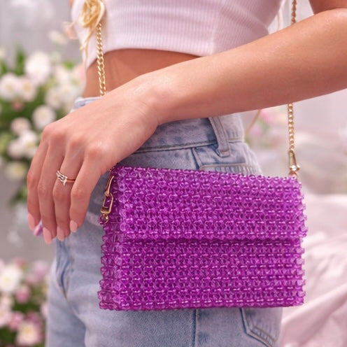 Purple Pearl Beaded Bag – Handmade Aesthetic Purse