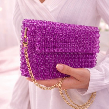 Purple Pearl Beaded Bag – Handmade Aesthetic Purse