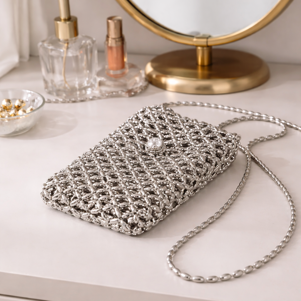 Silver Beaded Mini Bag