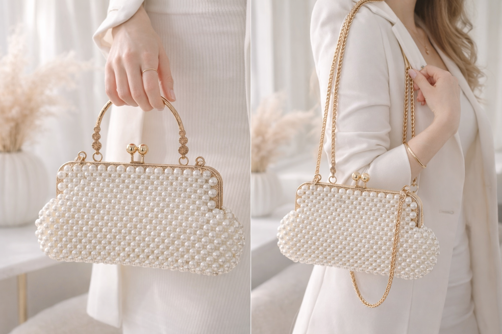 Pearl Beaded Clutch – Luxury Handmade Statement Bag (Large)