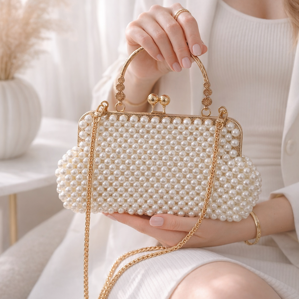 Pearl Beaded Clutch – Luxury Handmade Statement Bag (Large)