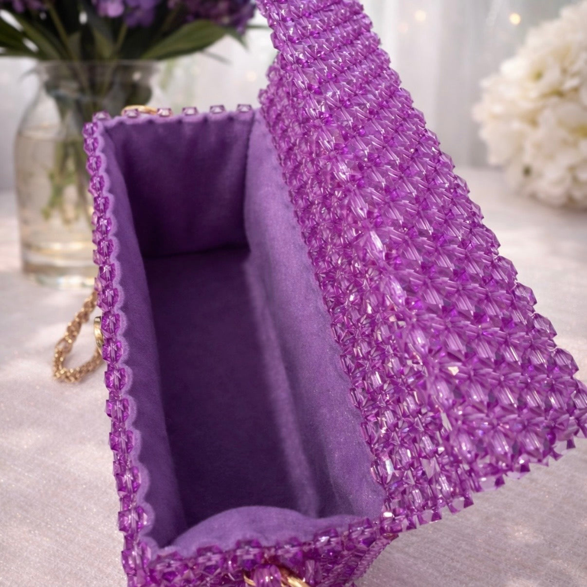 Purple Pearl Beaded Bag – Handmade Aesthetic Purse